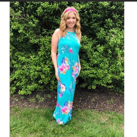 Turquoise Floral Maxi Dress Eloges by Egy - Picture 3 of 4